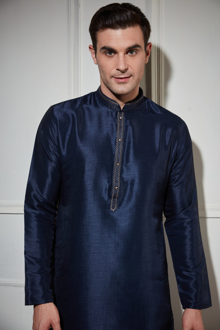 NAVY BLUE SILK KURTA SET