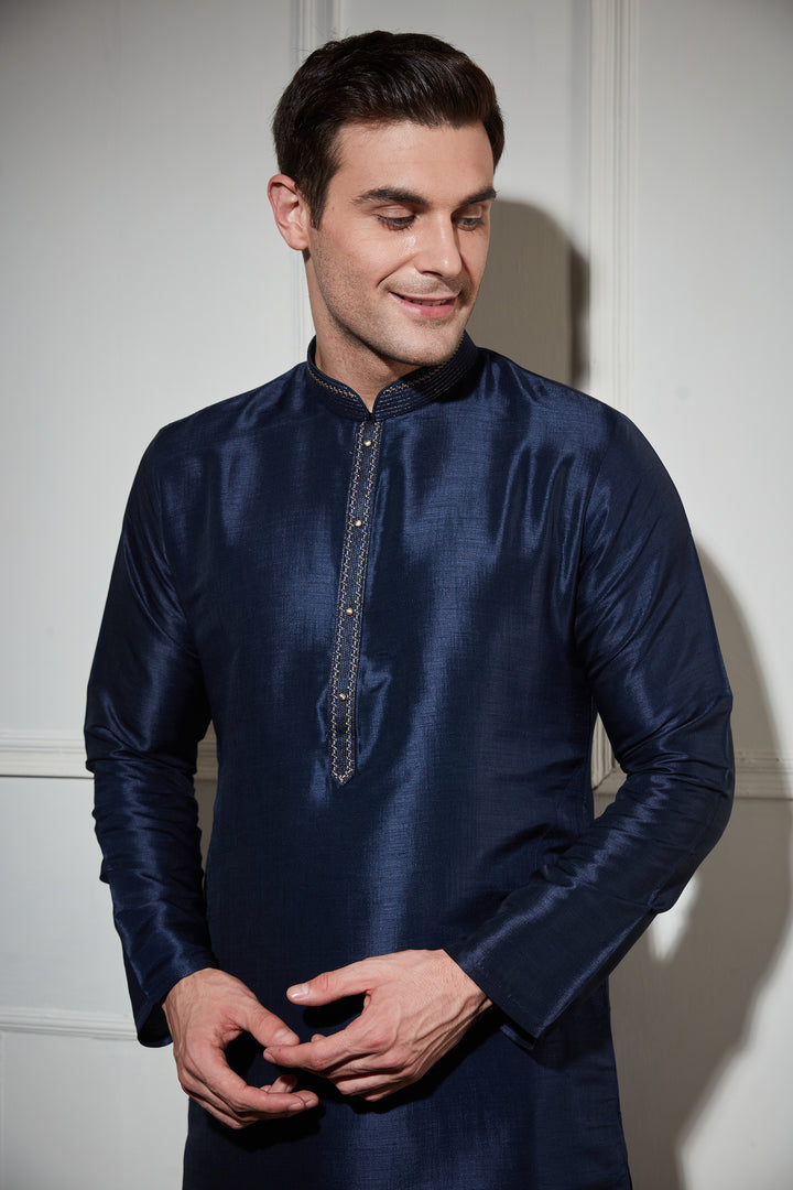 NAVY BLUE SILK KURTA SET