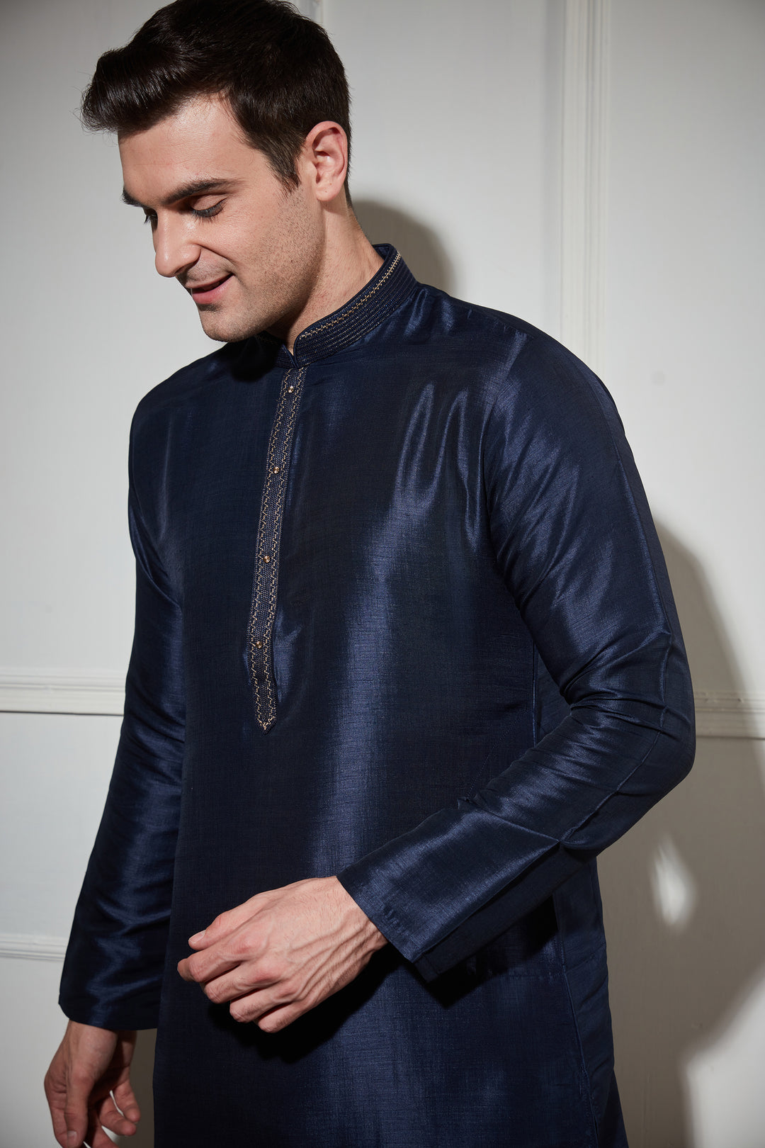 NAVY BLUE SILK KURTA SET