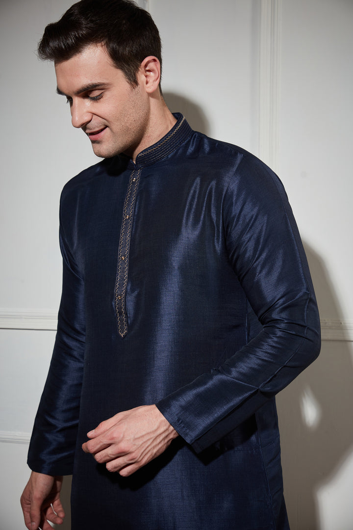 NAVY BLUE SILK KURTA SET