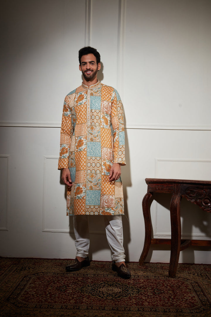 YELLOW FLORAL PRINTED KURTA SET