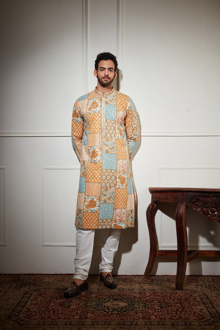 YELLOW FLORAL PRINTED KURTA SET
