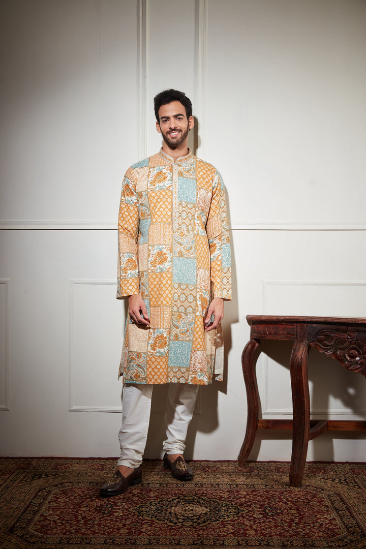 YELLOW FLORAL PRINTED KURTA SET