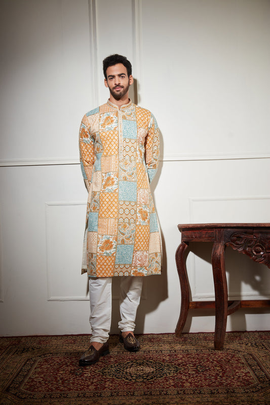 YELLOW FLORAL PRINTED KURTA SET