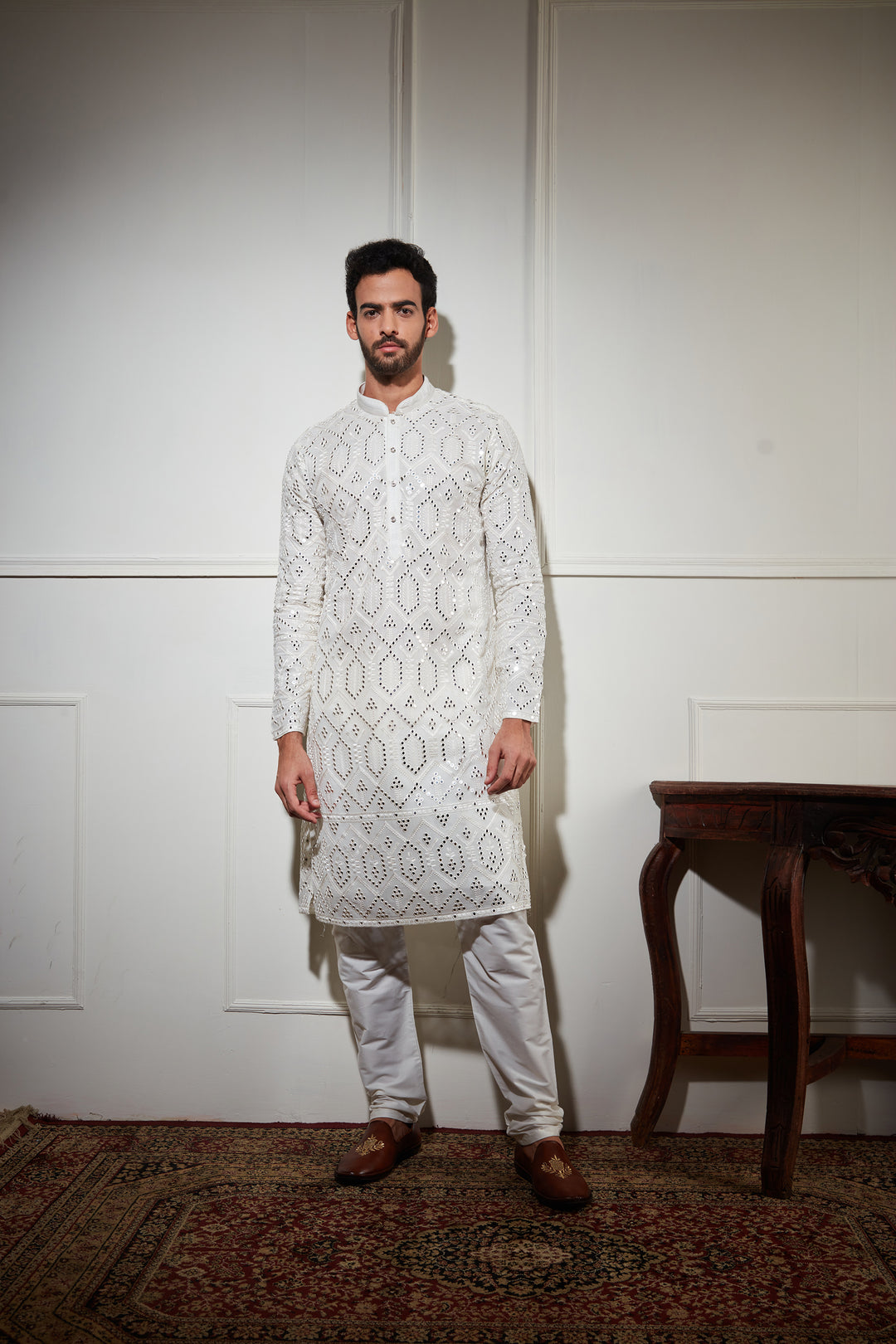 Mirror Sequence work white kurta