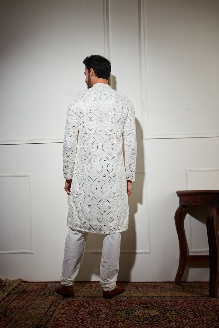 Mirror Sequence work white kurta