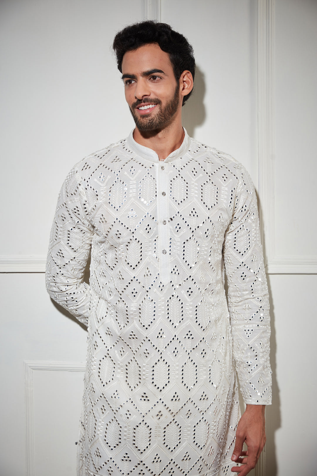 Mirror Sequence work white kurta