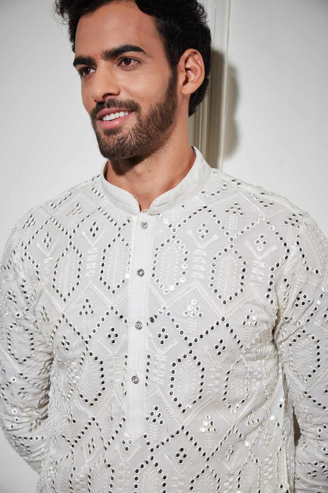 Mirror Sequence work white kurta