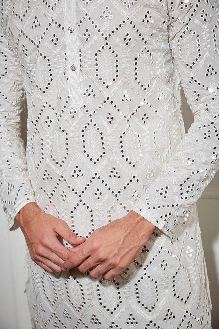 Mirror Sequence work white kurta