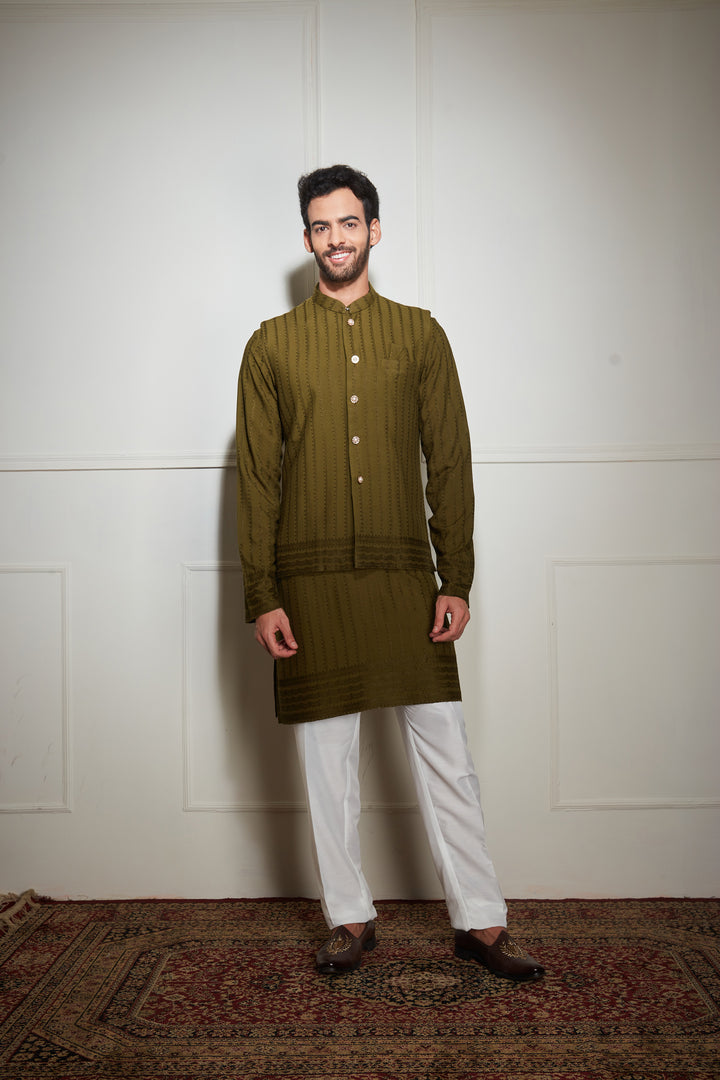 Green Kurta Bandi Set