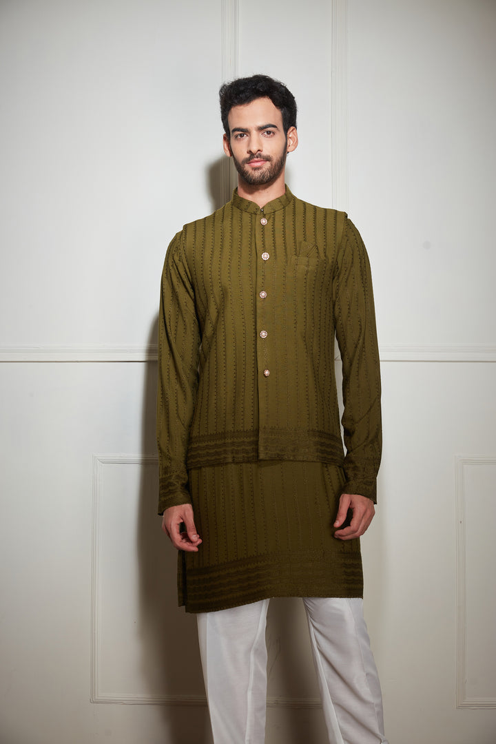 Green Kurta Bandi Set