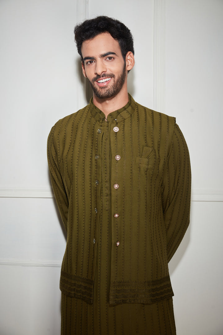 Green Kurta Bandi Set