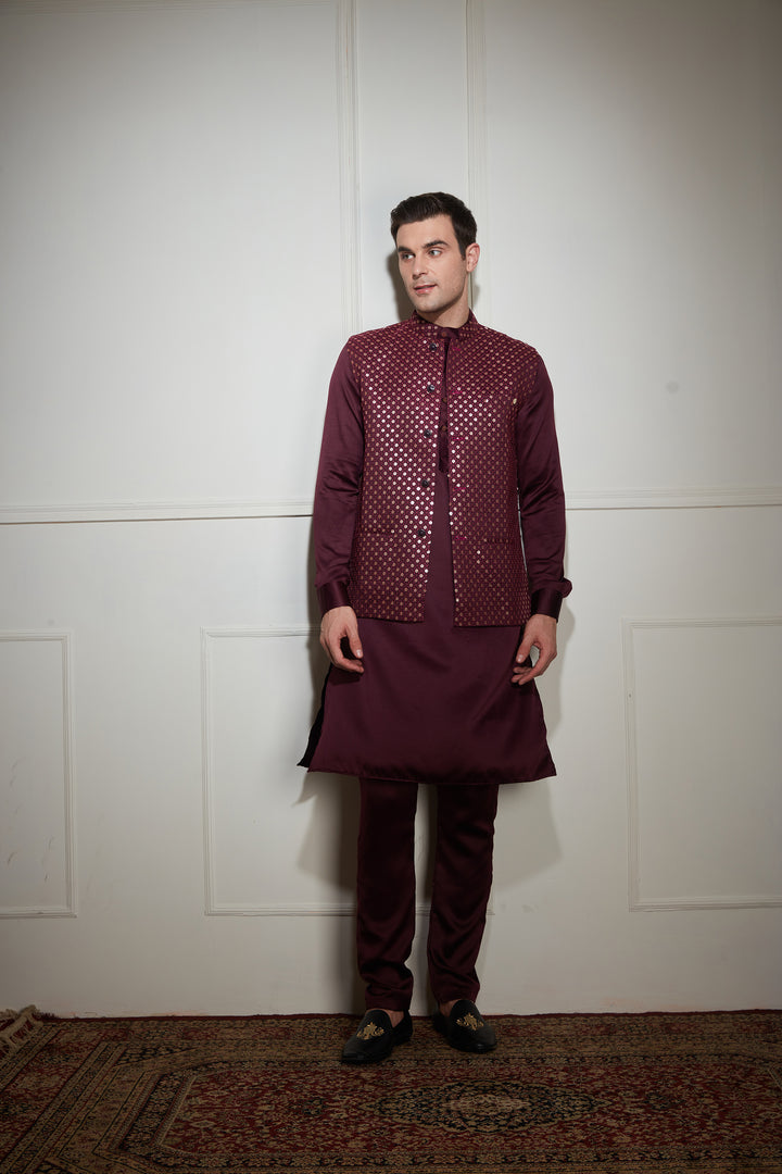 Purple Kurta Bandi Set