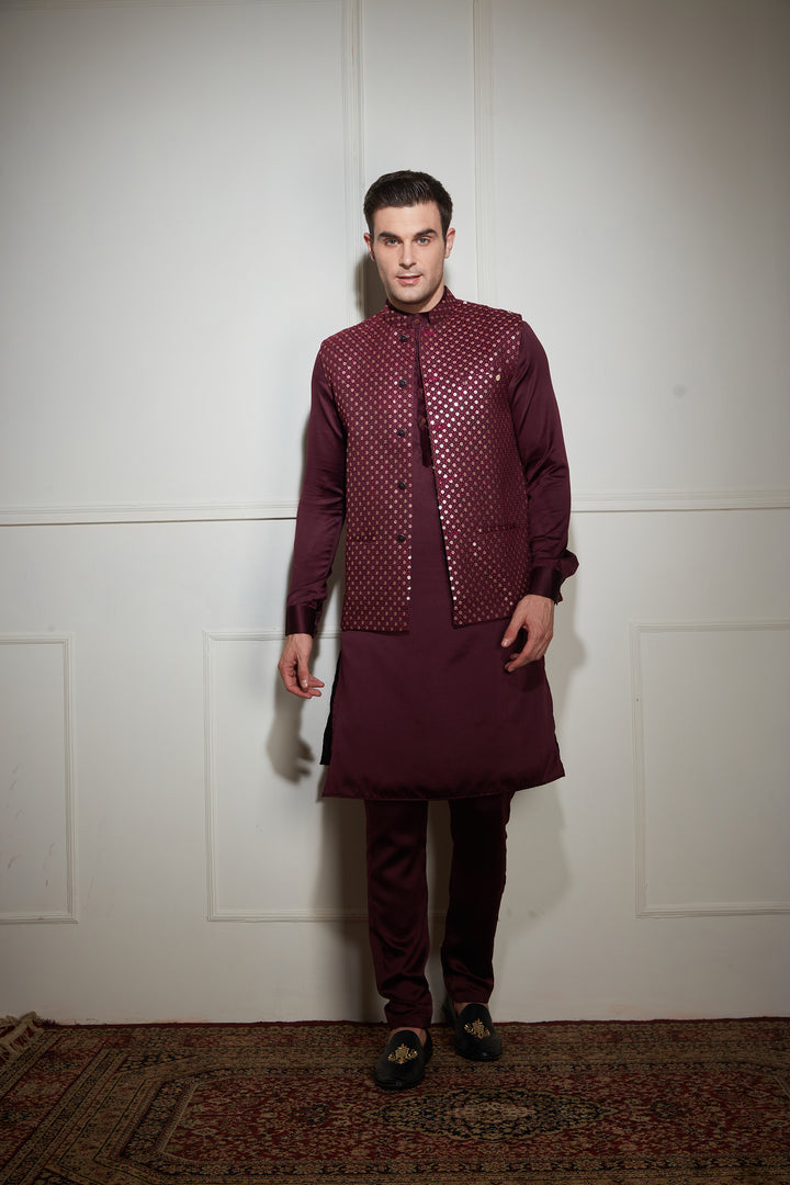 Purple Kurta Bandi Set