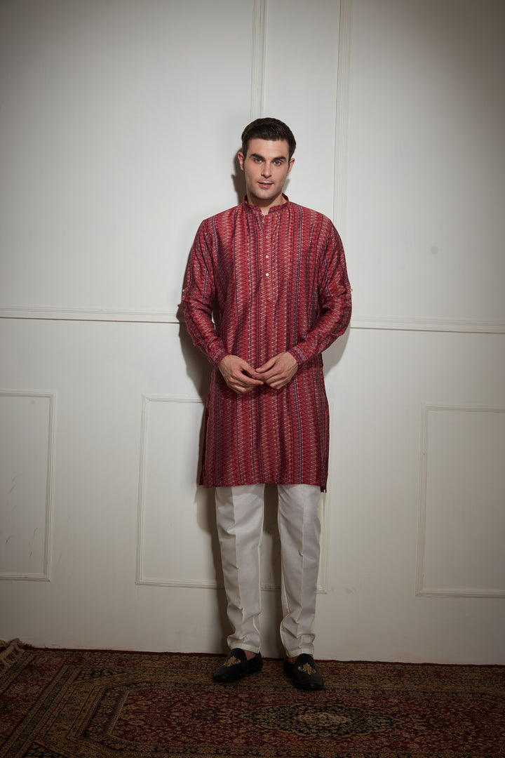 Maroon Printed Kurta Bandi Set
