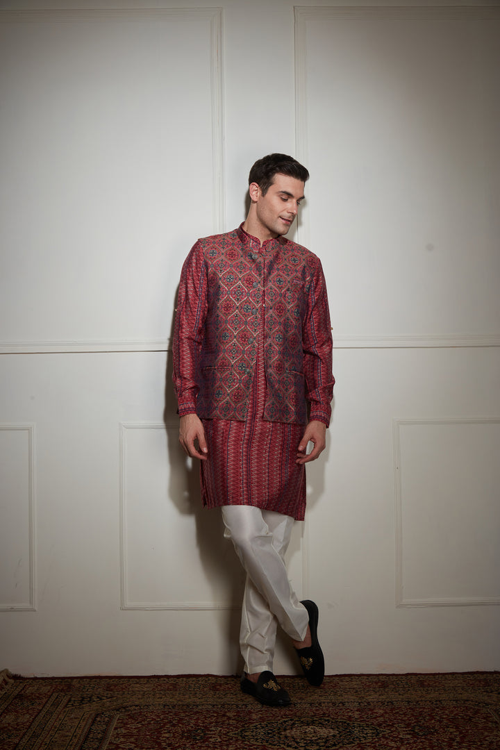 Maroon Printed Kurta Bandi Set