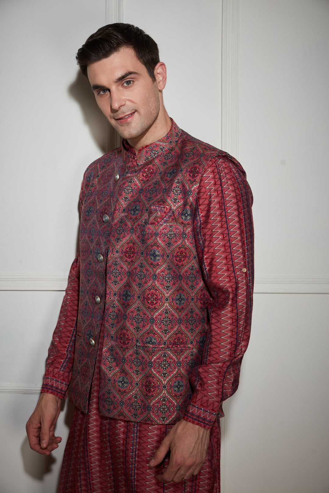 Maroon Printed Kurta Bandi Set