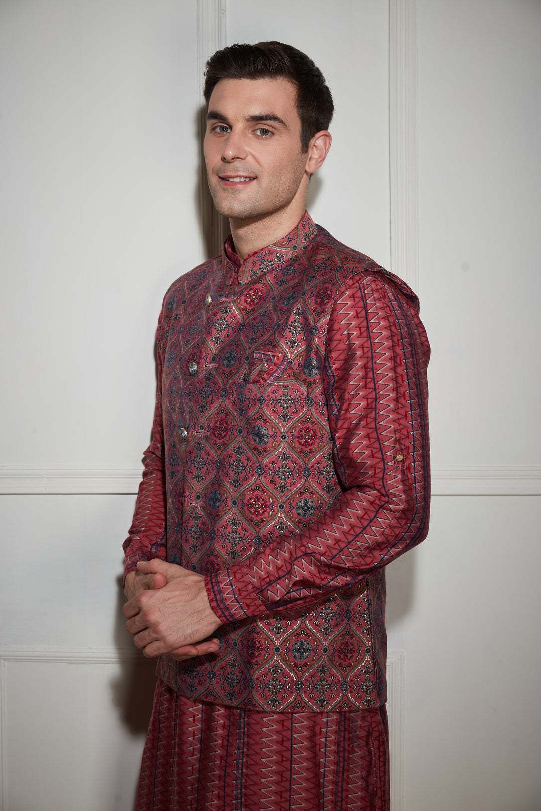 Maroon Printed Kurta Bandi Set