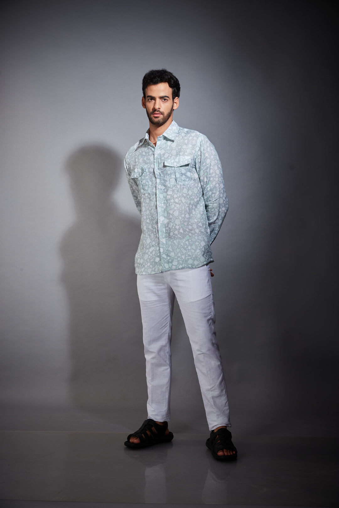 LIGHT BLUE PRINTED LINEN SHIRT