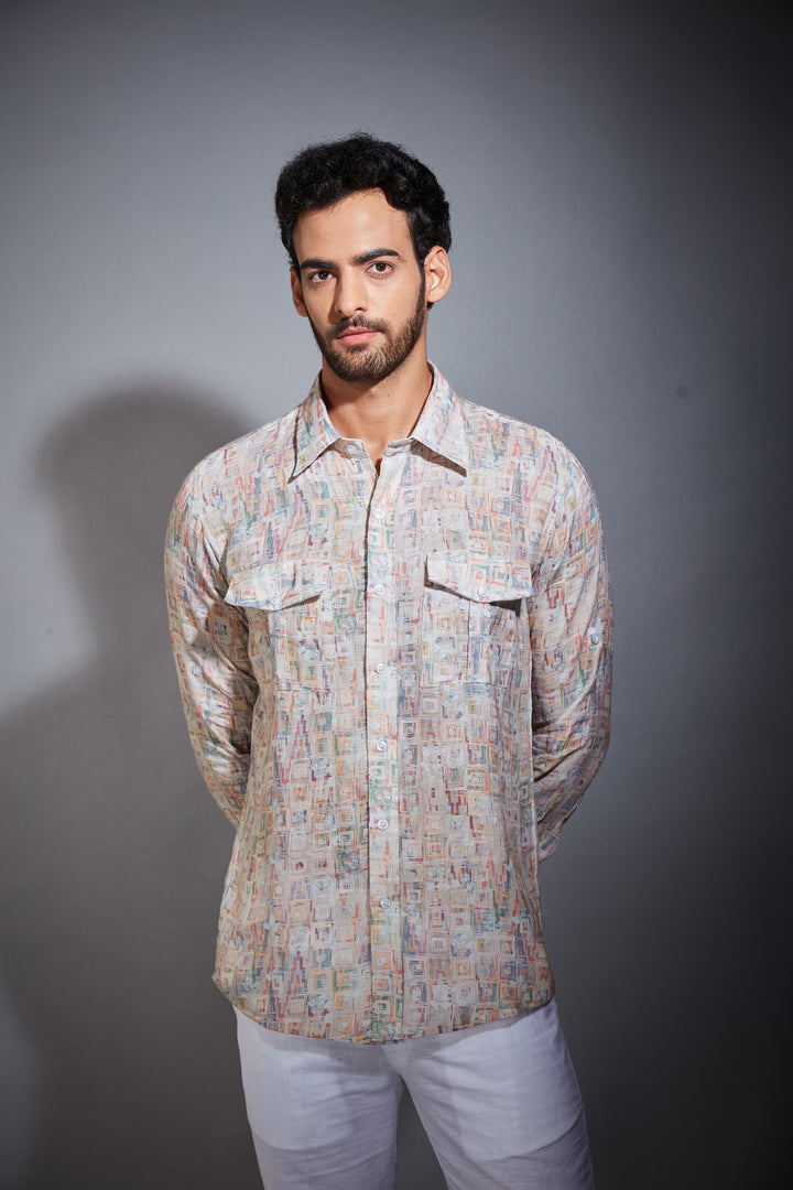 MULTICOLOR PRINTED LINEN SHIRT