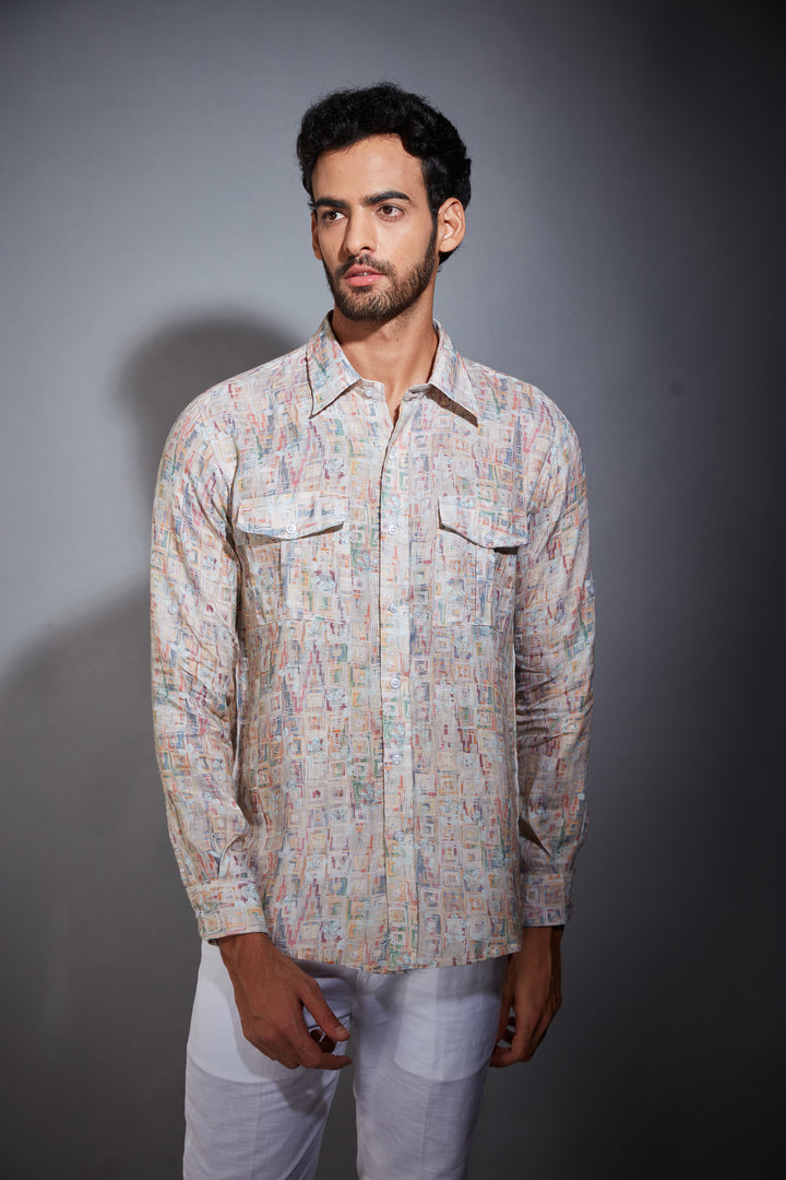 MULTICOLOR PRINTED LINEN SHIRT