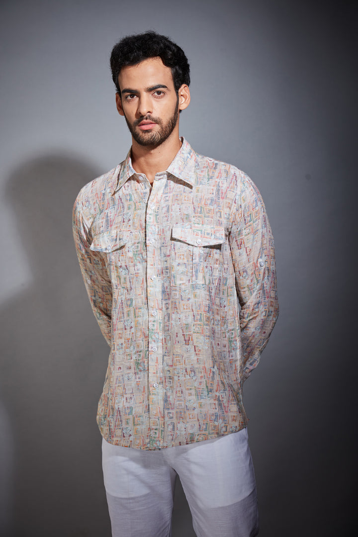 MULTICOLOR PRINTED LINEN SHIRT
