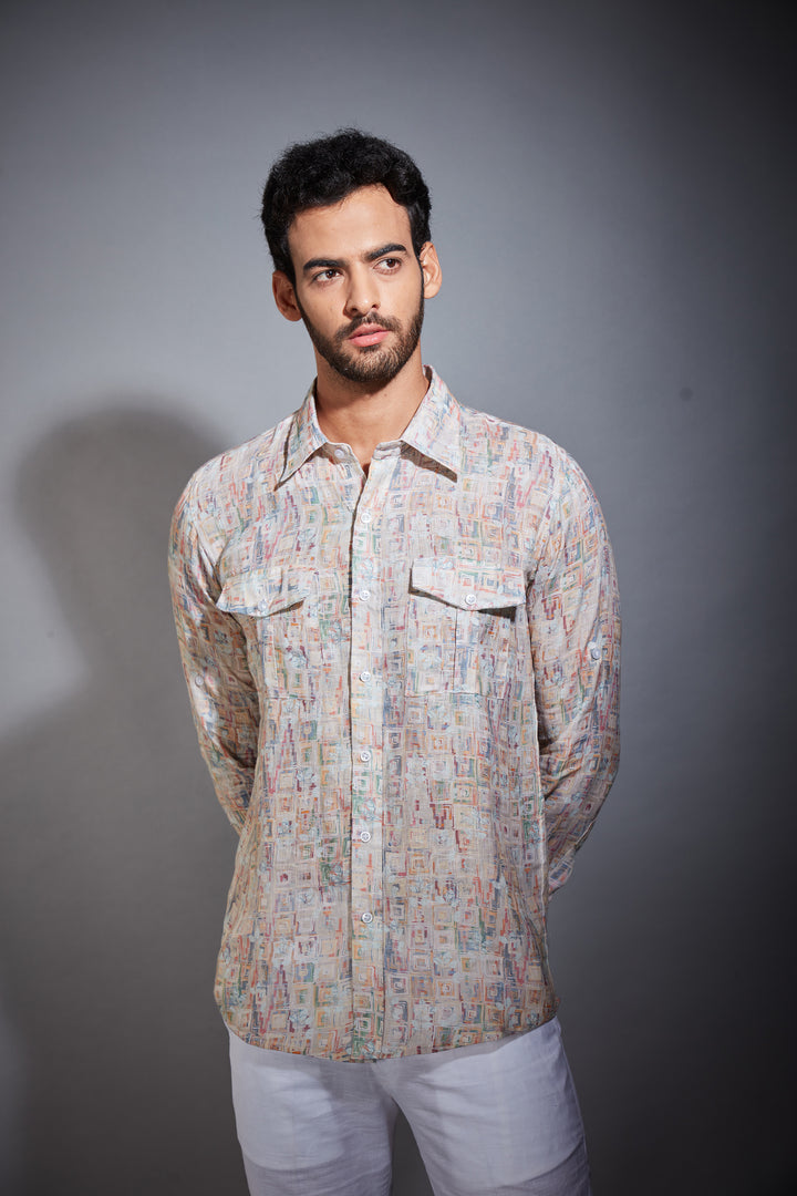 MULTICOLOR PRINTED LINEN SHIRT