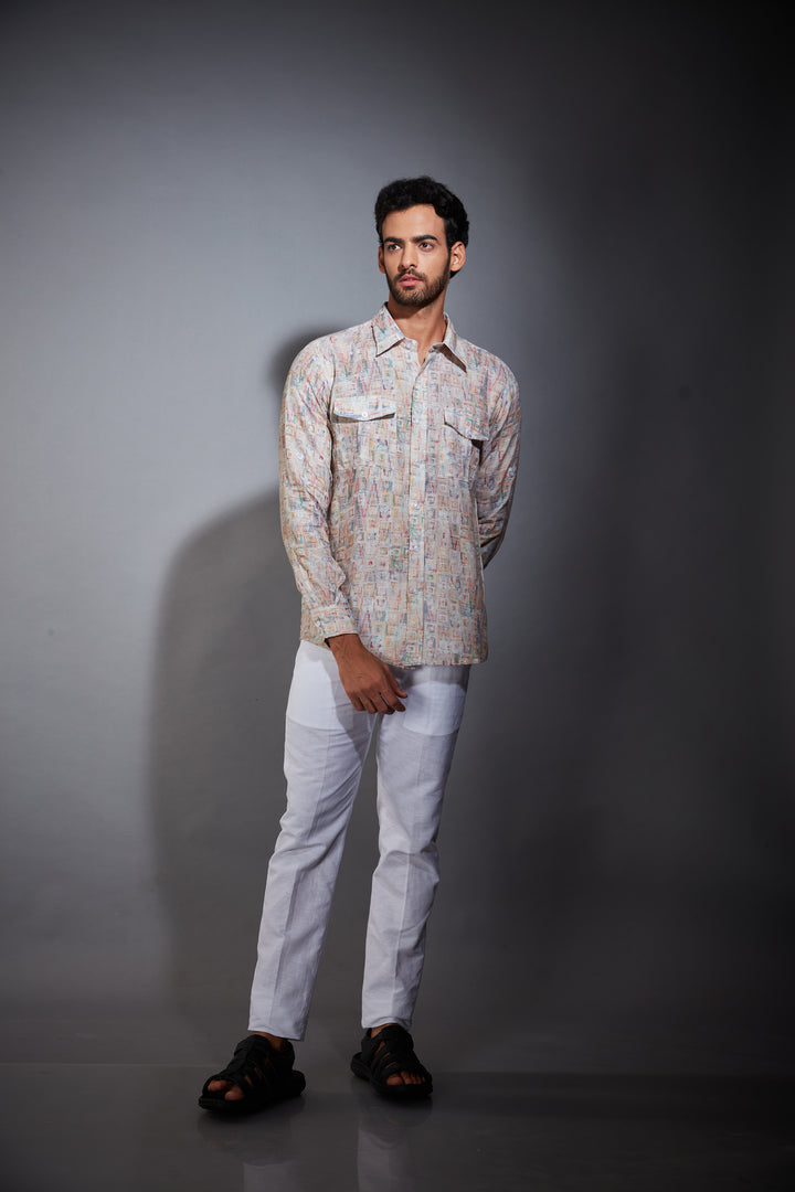 MULTICOLOR PRINTED LINEN SHIRT