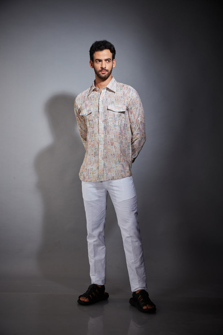 MULTICOLOR PRINTED LINEN SHIRT