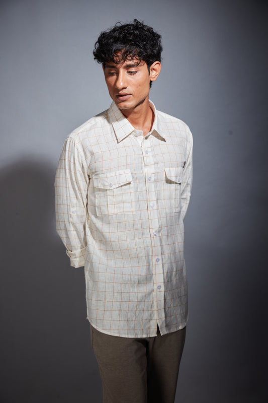 WHITE CHECKS LINEN SHIRT