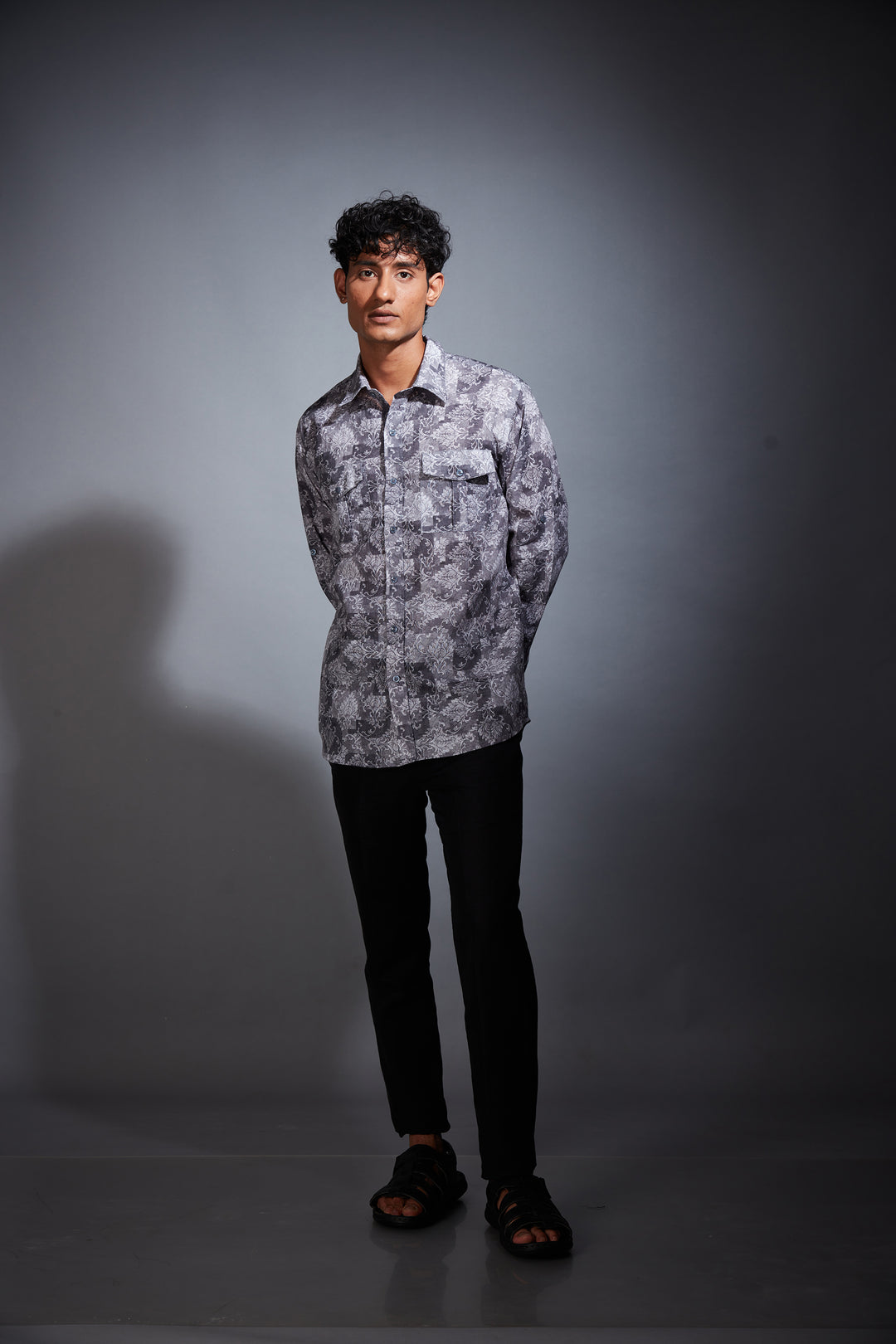 BLACK PRINTED LINEN SHIRT