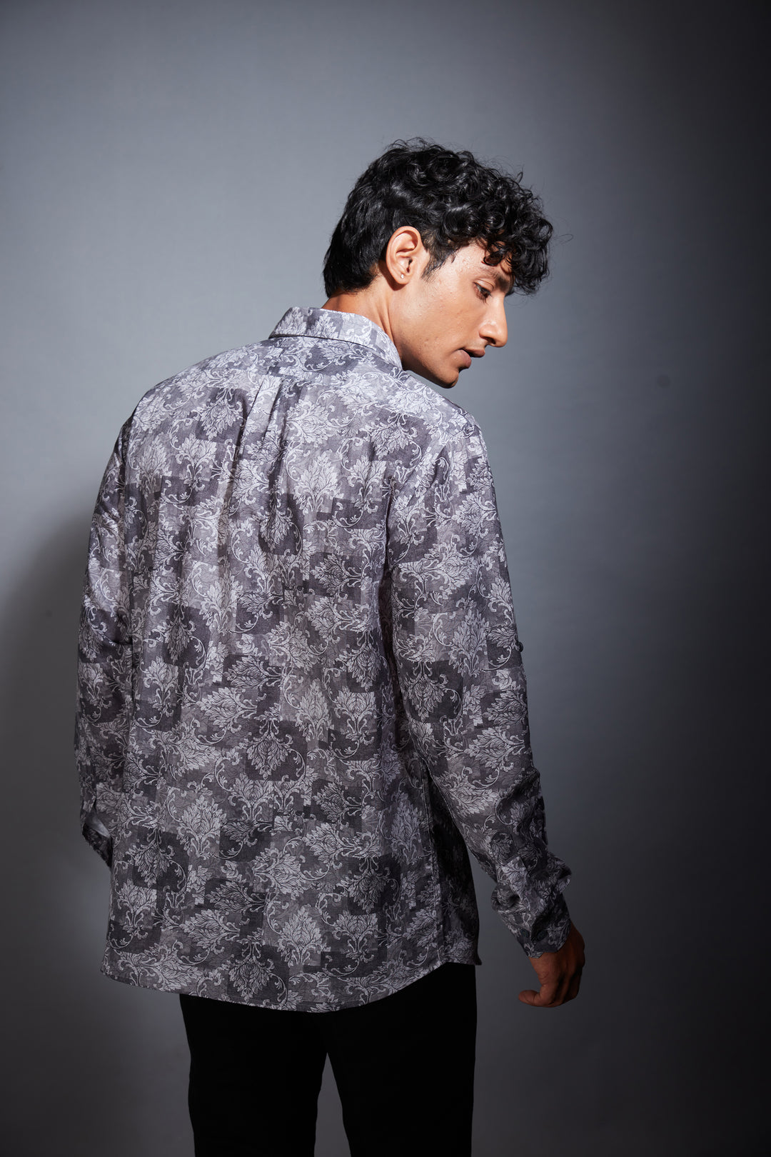 BLACK PRINTED LINEN SHIRT
