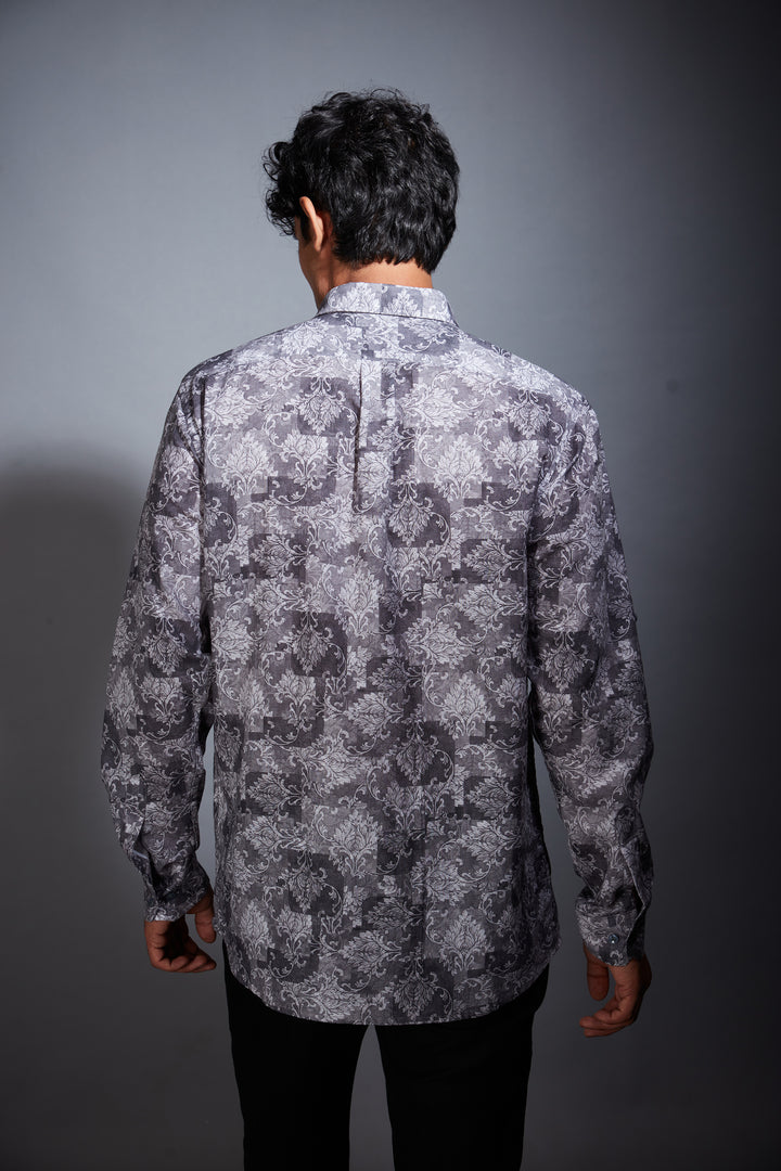 BLACK PRINTED LINEN SHIRT