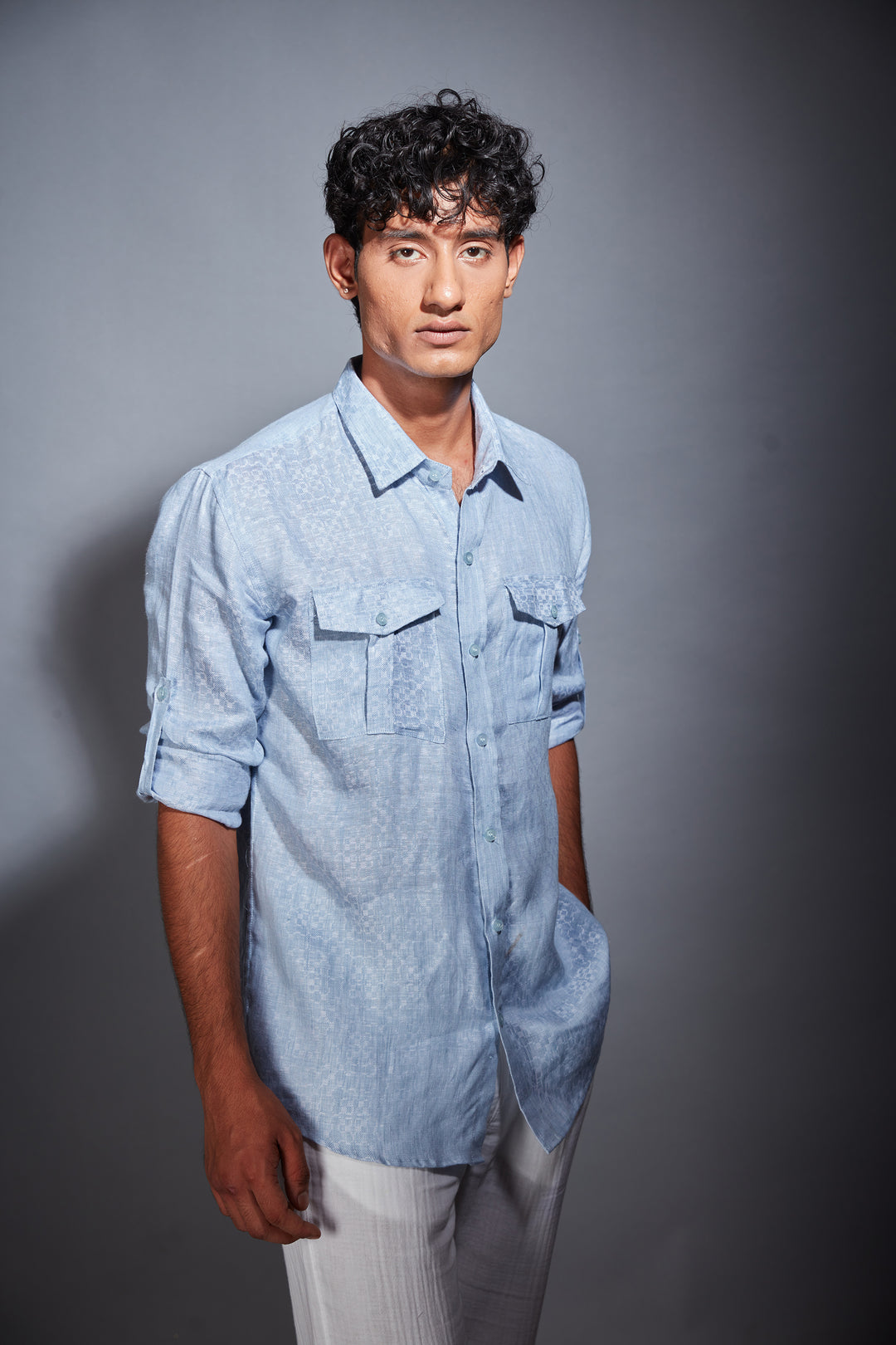BLUE PRINTED LINEN SHIRT