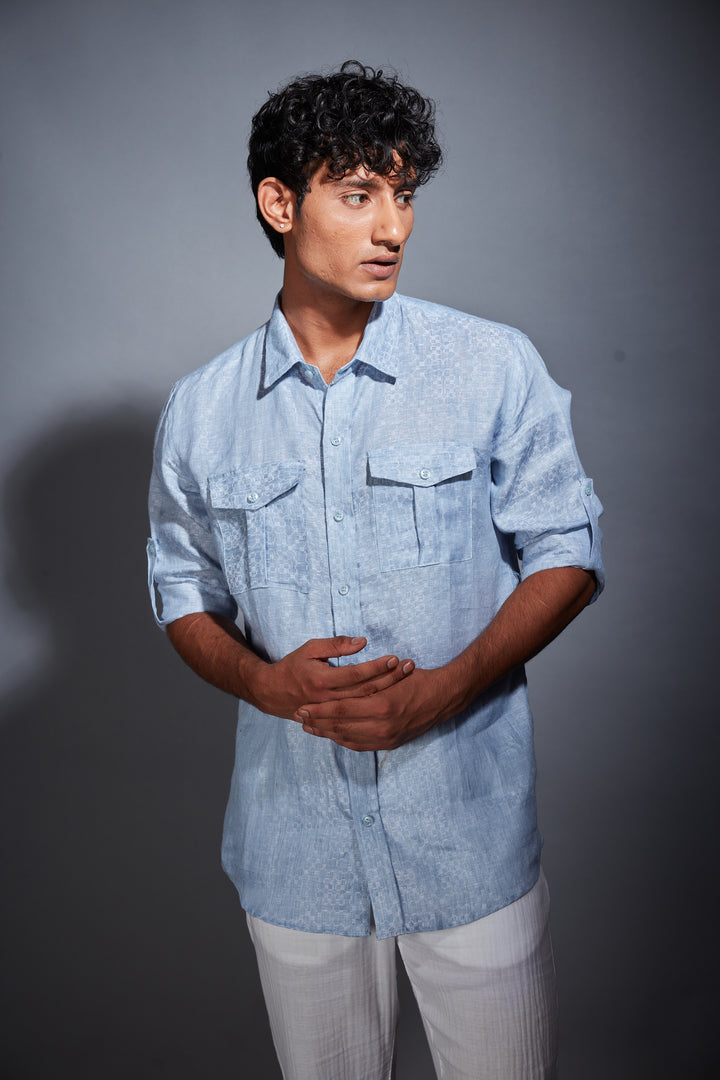 BLUE PRINTED LINEN SHIRT
