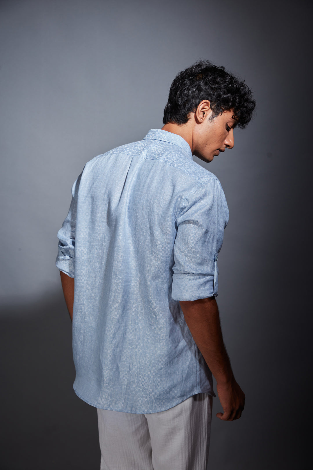 BLUE PRINTED LINEN SHIRT