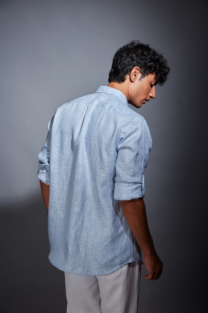 BLUE PRINTED LINEN SHIRT