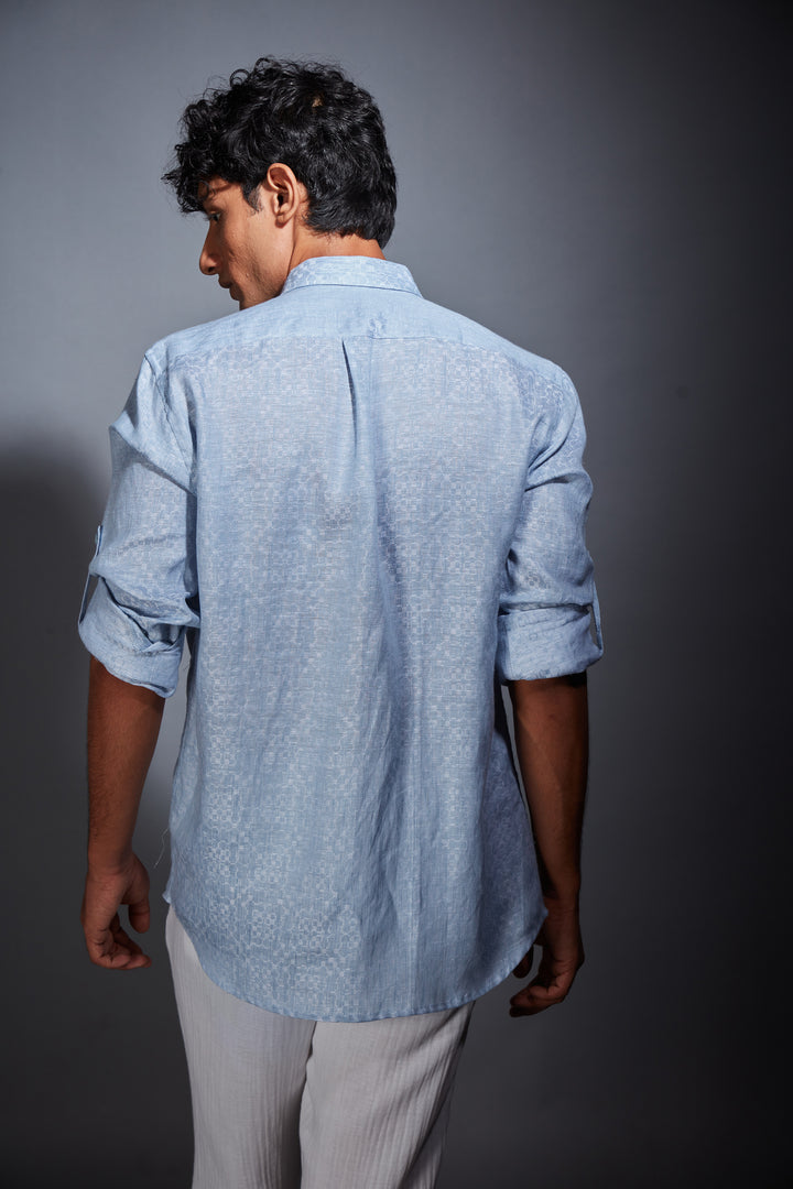 BLUE PRINTED LINEN SHIRT