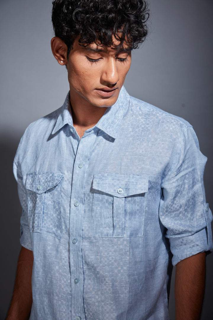 BLUE PRINTED LINEN SHIRT