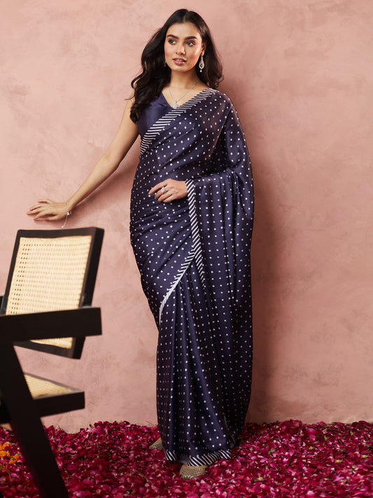 Midnight blue Polka Elegance Saree