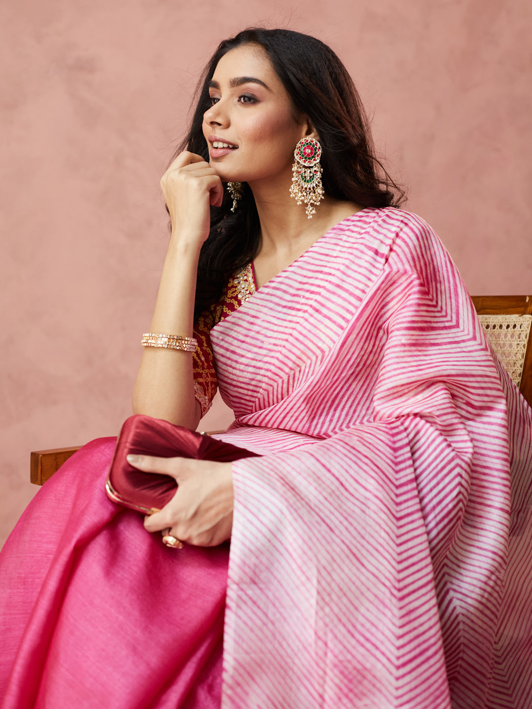 Rose Stripe Radiance Saree