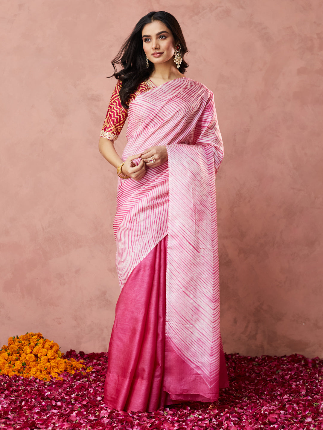 Rose Stripe Radiance Saree