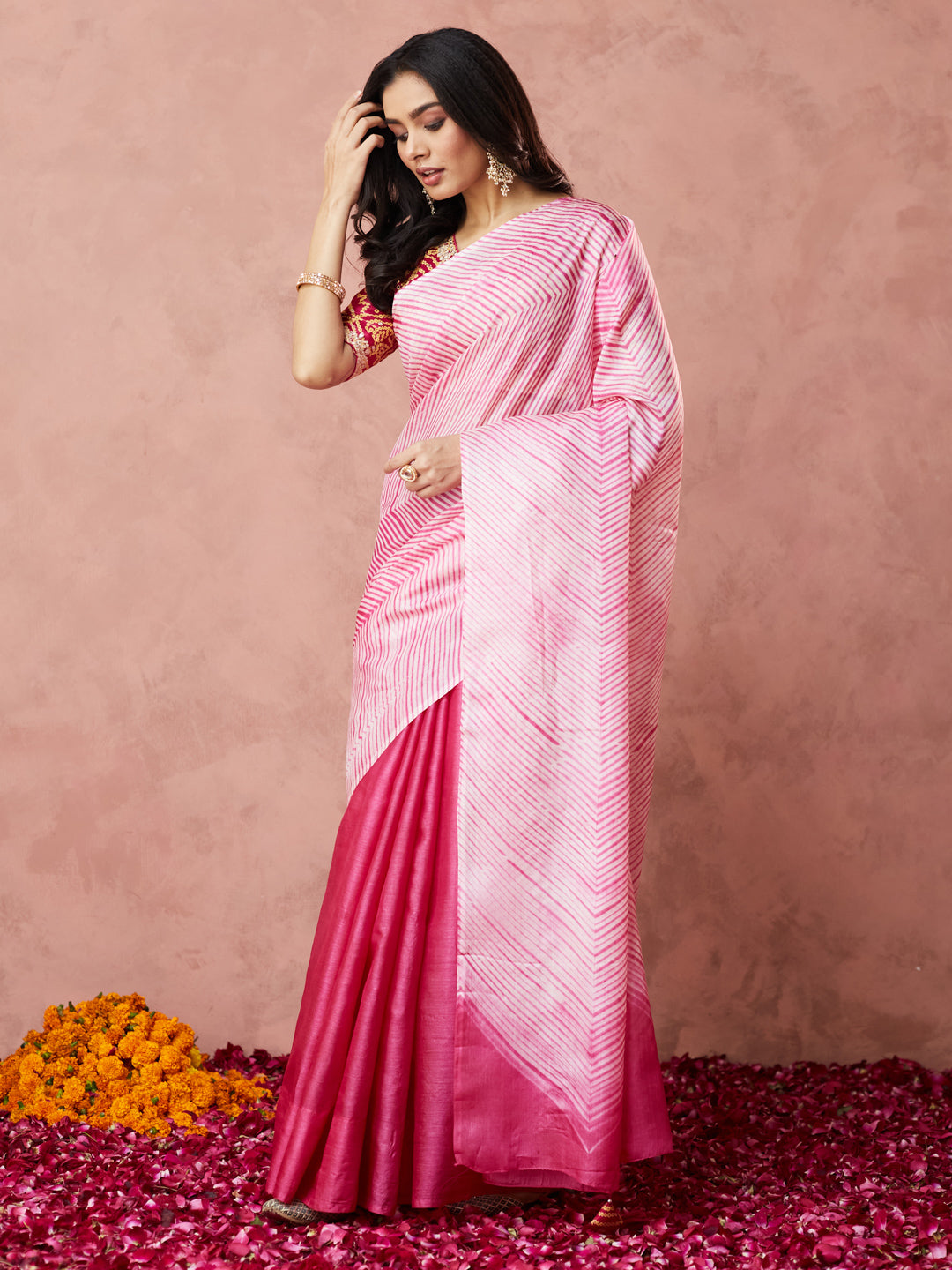 Rose Stripe Radiance Saree