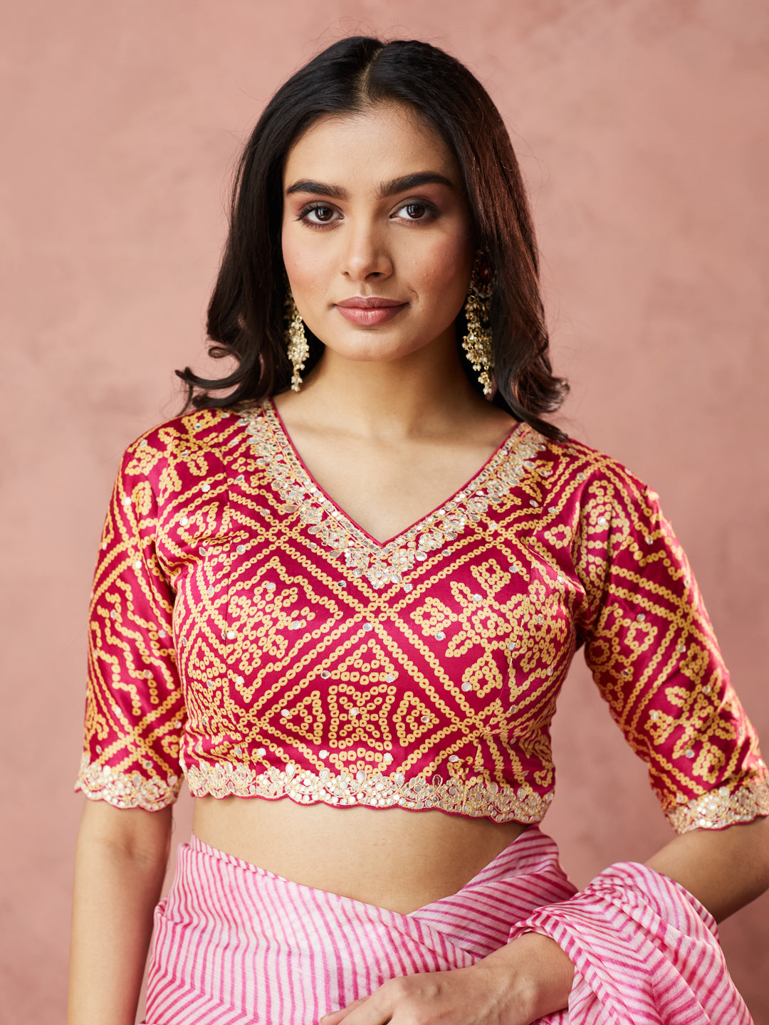 Rose Stripe Radiance Saree