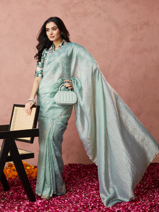 Aqua Elegance Handwoven Saree