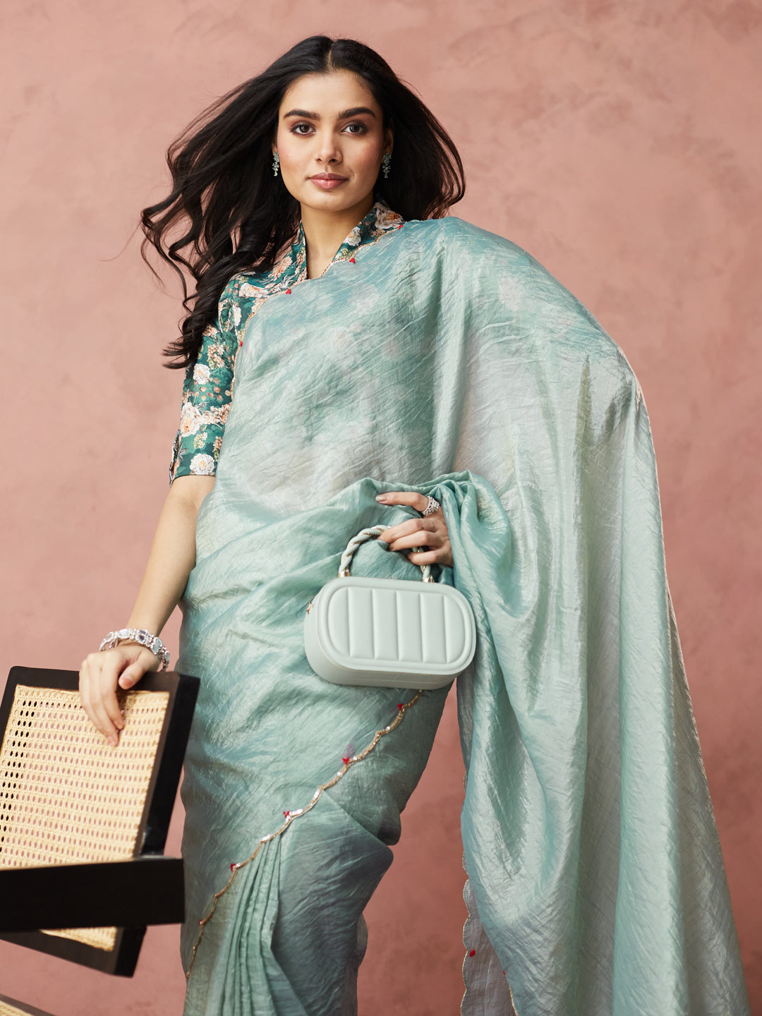 Aqua Elegance Handwoven Saree