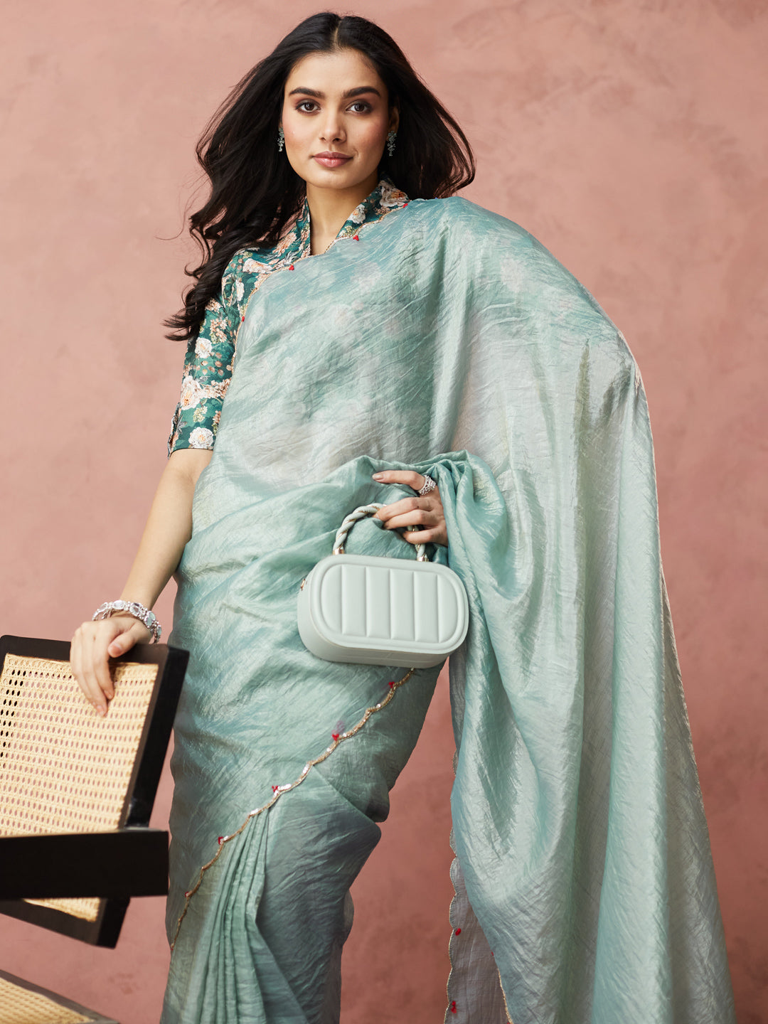 Aqua Elegance Handwoven Saree