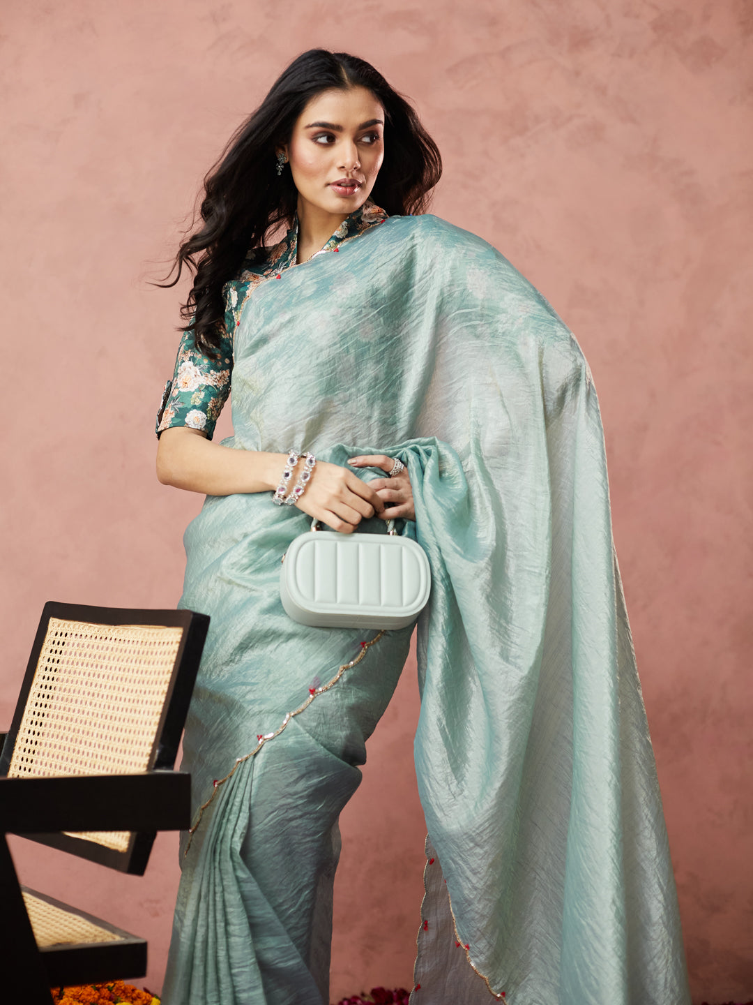 Aqua Elegance Handwoven Saree