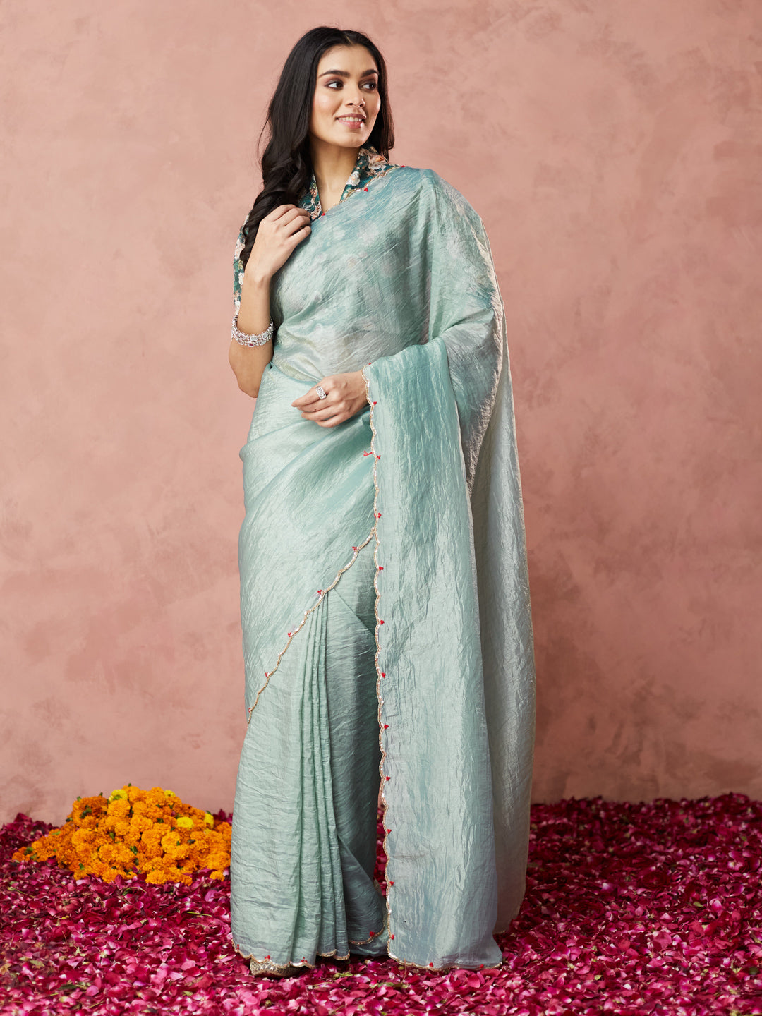 Aqua Elegance Handwoven Saree