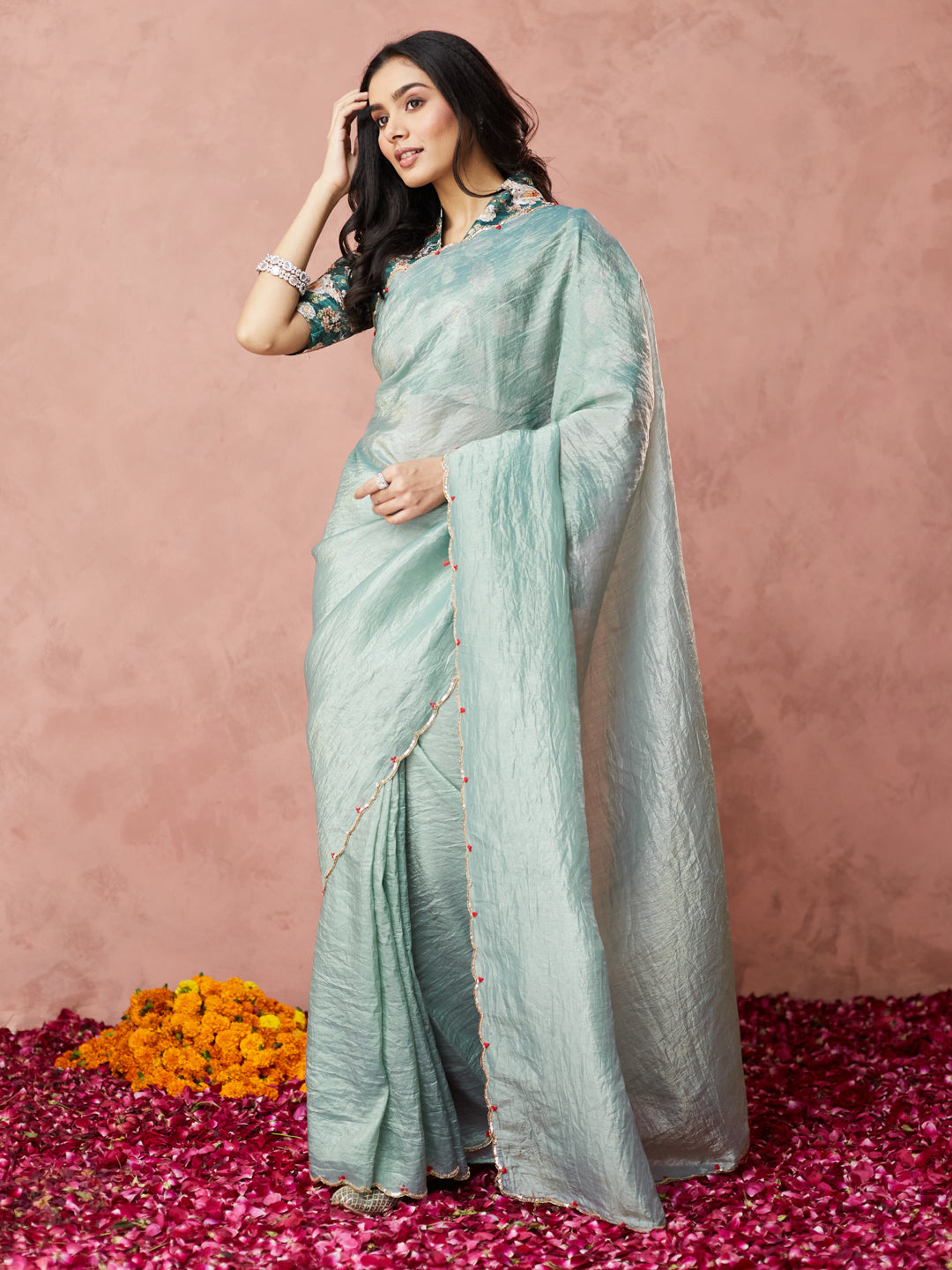 Aqua Elegance Handwoven Saree